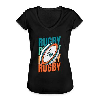 Rugby - Frauen Vintage T-Shirt - Schwarz - Vorne - Danielle (179cm)