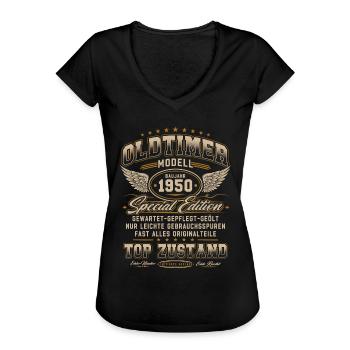 Oldtimer Baujahr 1950 Jahrgang Geburtstag Geschenk - Frauen Vintage T-Shirt - Schwarz - Vorne - Danielle (179cm)