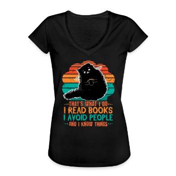 Cat Read Books Avoid People Book Reading Bookworm - Frauen Vintage T-Shirt - Schwarz - Vorne - Danielle (179cm)