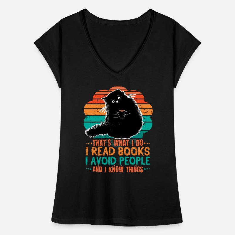 Cat Read Books Avoid People Book Reading Bookworm Frauen Vintage T-Shirt