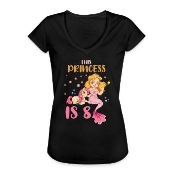Birth Born Age 8 Years Old Pretty Mermaid Unicorn - Women's Vintage T-Shirt - black - Front - Danielle (179cm)
