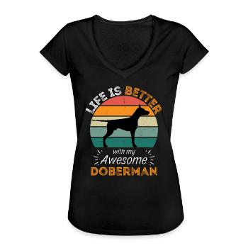 Dobermann Vintage Retro - Frauen Vintage T-Shirt - Schwarz - Vorne - Danielle (179cm)