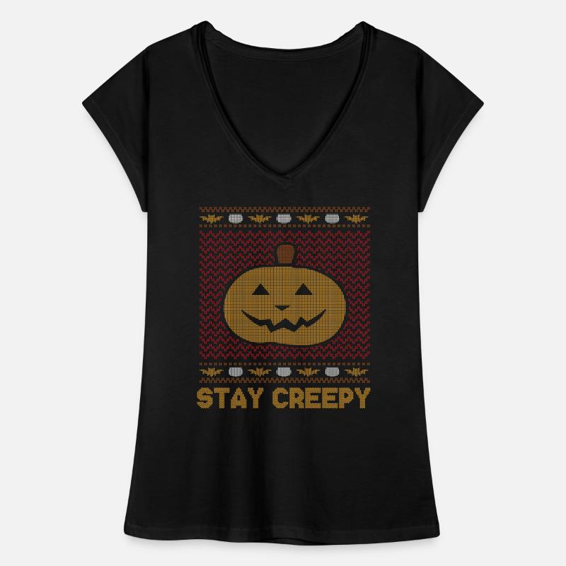 Stitch Pattern Pumpkin Creature Creepy Halloween Women's Vintage T-Shirt