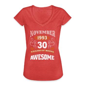 Vintage November 1993 30 Year Old Birth Awesome - Frauen Vintage T-Shirt - Rot meliert - Vorne - Danielle (179cm)