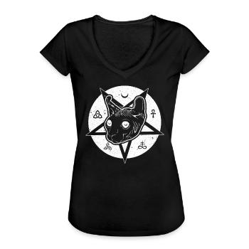 Pentagram Sphynx Cat Black Tarot Gothic Halloween - Women's Vintage T-Shirt - black - Front - Danielle (179cm)