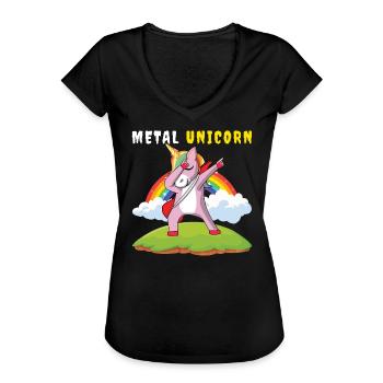 Dabbing Unicorn Rainbow Metal Musik Heavy Rock - Frauen Vintage T-Shirt - Schwarz - Vorne - Danielle (179cm)