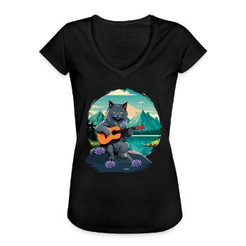 Mountain Cat spielt Gitarre Instrumente Rocker - Frauen Vintage T-Shirt - Schwarz - Vorne - Danielle (179cm)