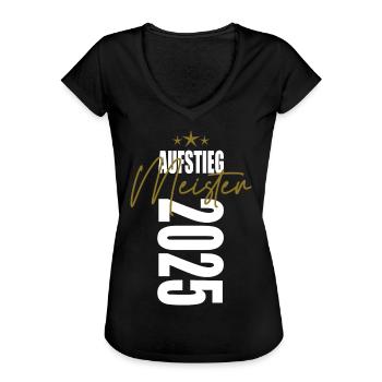 Meister 2025 Aufstiegstrikot Aufstieg 25 - Frauen Vintage T-Shirt - Schwarz - Vorne - Danielle (179cm)