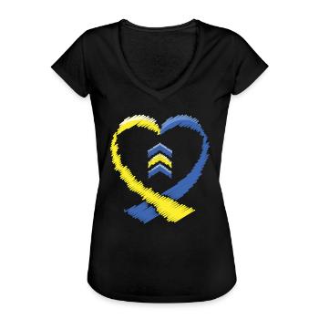 Herz Schleife Down Syndrom Muster - Frauen Vintage T-Shirt - Schwarz - Vorne - Danielle (179cm)