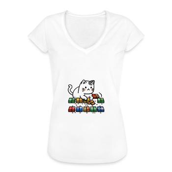 Cats Playing Mahjong - Frauen Vintage T-Shirt - Schwarz - Vorne - Danielle (179cm)