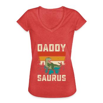Papa Saurus Arc-en-ciel Arrière-plan Dino - T-shirt vintage Femme - rouge chiné - Devant - Danielle (179cm)