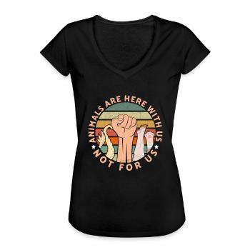 Les animaux sont ici avec nous Pas pour nous Droits des animaux - T-shirt vintage Femme - noir - Devant - Danielle (179cm)