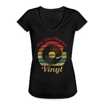 One Slice Pleasure Vinyl Musique Vintage Rétro - T-shirt vintage Femme - noir - Devant - Danielle (179cm)