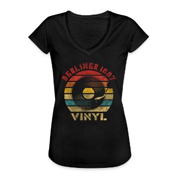 Berliner 1887 Vinyl Retro Vintage Music - Women's Vintage T-Shirt - black - Front - Danielle (179cm)