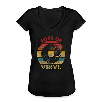 Boss of Vinyl Retro Vintage Music - Women's Vintage T-Shirt - black - Front - Danielle (179cm)
