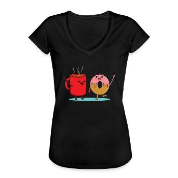 Kaffee-Liebes-Donut - Frauen Vintage T-Shirt - Schwarz - Vorne - Danielle (179cm)