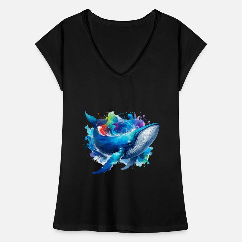 Fond coloré de baleine bleue T-shirt vintage Femme