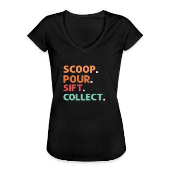 Schaufeln, Schütten, Sichten, Sammeln. Megalodon - Frauen Vintage T-Shirt - Schwarz - Vorne - Danielle (179cm)