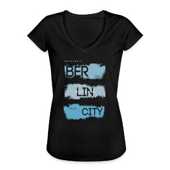 Berlin City Fashion Souvenir & Geschenkidee - Frauen Vintage T-Shirt - Schwarz - Vorne - Danielle (179cm)