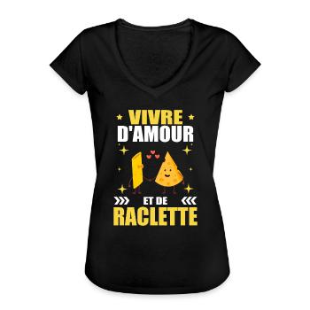 Vivre D'amour Et De Raclette Cadeau Humour Fromage - T-shirt vintage Femme - noir - Devant - Danielle (179cm)