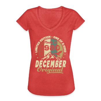 Vintage Retro Jubiläumsgeschenk - Dezember 1980 - Frauen Vintage T-Shirt - Rot meliert - Vorne - Danielle (179cm)