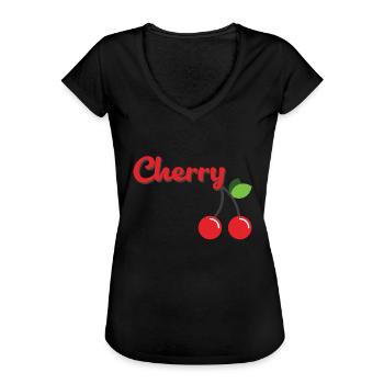 Kirsche - Frauen Vintage T-Shirt - Schwarz - Vorne - Danielle (179cm)