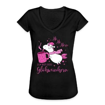 Einhorn Glühweinhorn Ho Ho Horn Spruch Weihnachten - Frauen Vintage T-Shirt - Schwarz - Vorne