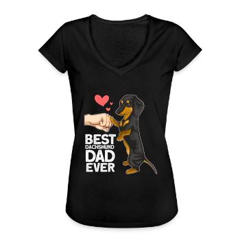 Dachshund Papa Dachshund Gift - Women's Vintage T-Shirt - black - Front - Danielle (179cm)