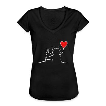 Hase und Bär Verliebte Paare Liebesbeweis - Frauen Vintage T-Shirt - Schwarz - Vorne