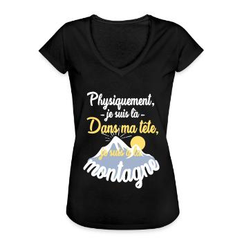 Montagne - dans ma tête - T-shirt vintage Femme - noir - Devant - Danielle (179cm)