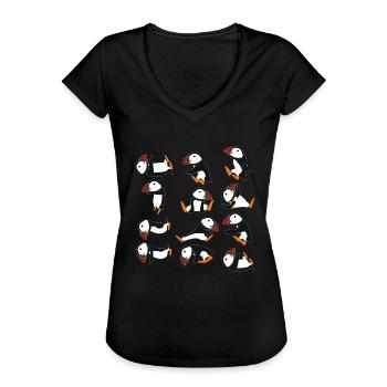 Puffins doing Yoga pillow yoga mat crow Gift - T-shirt vintage Femme - noir - Devant - Danielle (179cm)