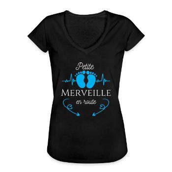 Annonce grossesse originale cadeau femme enceinte - T-shirt vintage Femme - noir - Devant - Danielle (179cm)