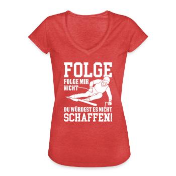 Dire de ski - T-shirt vintage Femme - rouge chiné - Devant - Danielle (179cm)