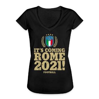 ITALY, ITALIA FOOTBALL ITS COMING ROME USED LOOK - Women's Vintage T-Shirt - black - Front - Danielle (179cm)