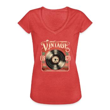 Rétro vinyle Vintage légende 1967 anniversaire - T-shirt vintage Femme - rouge chiné - Devant - Danielle (179cm)