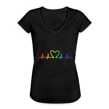 LGBT Regenbogen Herzschlag - Frauen Vintage T-Shirt - Schwarz - Vorne - Danielle (179cm)