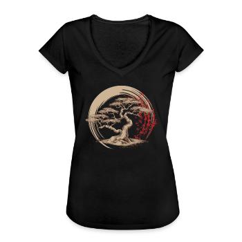 Japanischer Enso Kreis mit Bonsai Baum - Frauen Vintage T-Shirt - Schwarz - Vorne - Danielle (179cm)