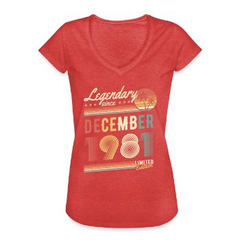 Légendaire depuis décembre 1981 Edition Limitée - T-shirt vintage Femme - rouge chiné - Devant - Danielle (179cm)