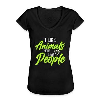 I like animals more than people - vegan - Women's Vintage T-Shirt - black - Front - Danielle (179cm)