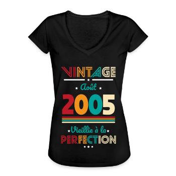 Anniversaire 20 ans - Vintage - Août 2005 - T-shirt vintage Femme - noir - Devant - Danielle (179cm)