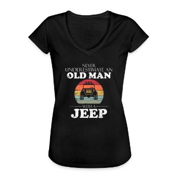 Funny Jeep Old Man avec un Jeep Tee - T-shirt vintage Femme - noir - Devant - Danielle (179cm)