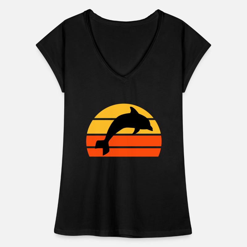 Springender Delphin vor einer geteilten Halbsonne Frauen Vintage T-Shirt