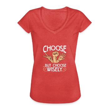 Steinpapierschere wählen, aber weise Geschenke wählen - Frauen Vintage T-Shirt - Rot meliert - Vorne - Danielle (179cm)
