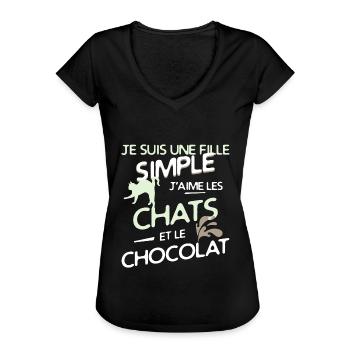 Chats - une fille simple - T-shirt vintage Femme - noir - Devant - Danielle (179cm)