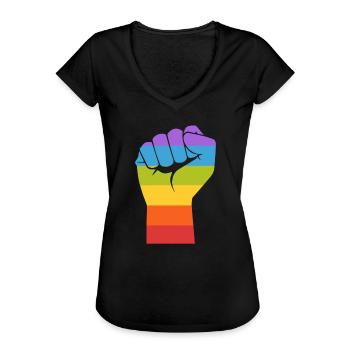 Gay Pride LGBT Gay Poing Main Gay - T-shirt vintage Femme - noir - Devant - Danielle (179cm)