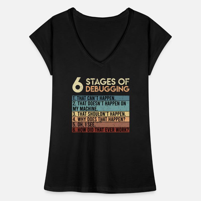 6 Stages of Debugging Software Testeur Développeur T-shirt vintage Femme