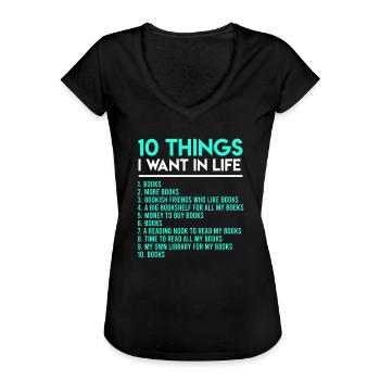 Wunschliste Bücher Bücher lesen Bücherwurm - Frauen Vintage T-Shirt - Schwarz - Vorne - Danielle (179cm)
