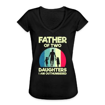 Papa 2 Kinder Papa 2 Töchter - Frauen Vintage T-Shirt - Schwarz - Vorne - Danielle (179cm)