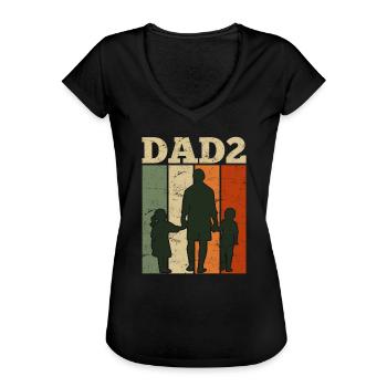 Vater 2 Kinder Papa 2 Söhn 2 Töchter Herren - Frauen Vintage T-Shirt - Schwarz - Vorne