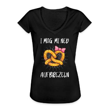 I mog mi ned Aufbrezeln Bayern Brezel - Frauen Vintage T-Shirt - Schwarz - Vorne - Danielle (179cm)